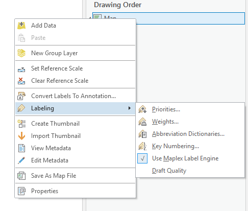 ArcGIS Pro right-click menu showing occasional implementation of accelerator keys